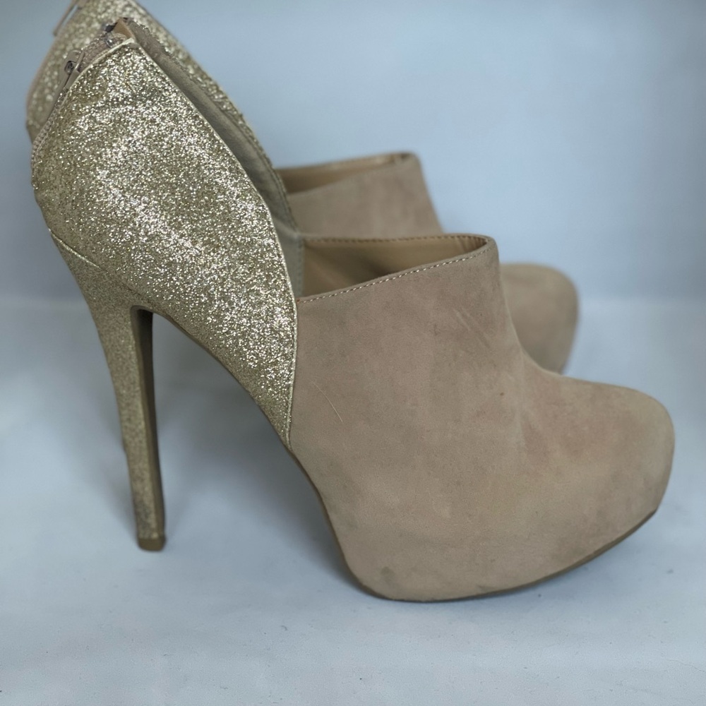 Gold and Tan Suede High Heels